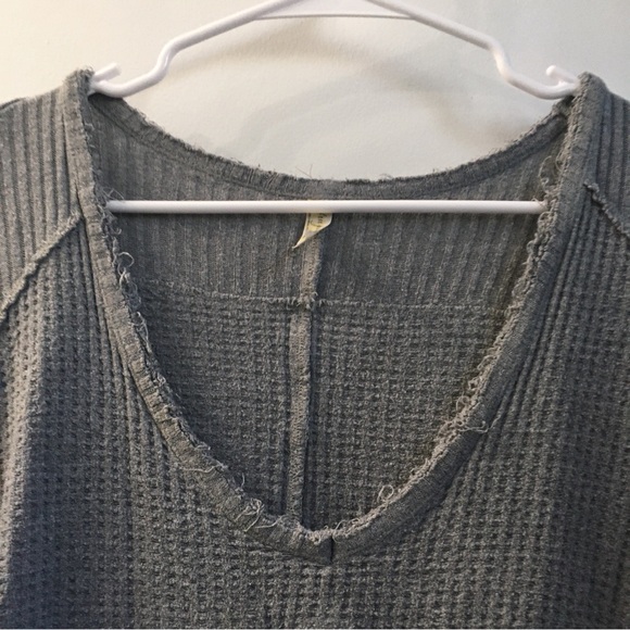 Free People Sunset Park Tunic Drippy Thermal Gray Waffle Knit Distressed Small - Picture 5 of 9
